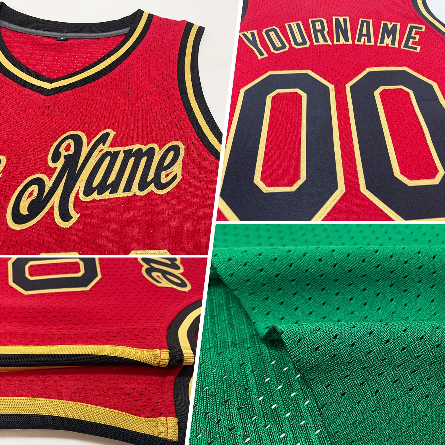 Personalized Kelly Green Gold-Red Authentic Throwback Basketball Jersey Personalized Authentic Throwback Basketball Jersey in Kelly Green with Gold-Red Details Personalized Kelly Green Gold-Red - Image 2