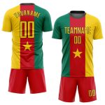 Custom Cameroonian Flag Soccer Uniform Jersey with Personalized Name & Number - Kelly Green Gold Red-Black Design Personalized