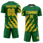 Personalized Gold Soccer Jersey in Kelly Green Sublimation Design Personalized Kelly Green Gold Sublimation Soccer Uniform