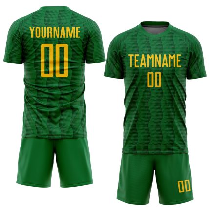 Custom Name and Number Soccer Uniform Jersey - Personalized Kelly Green Gold Sublimation Team Gear Personalized Kelly Green