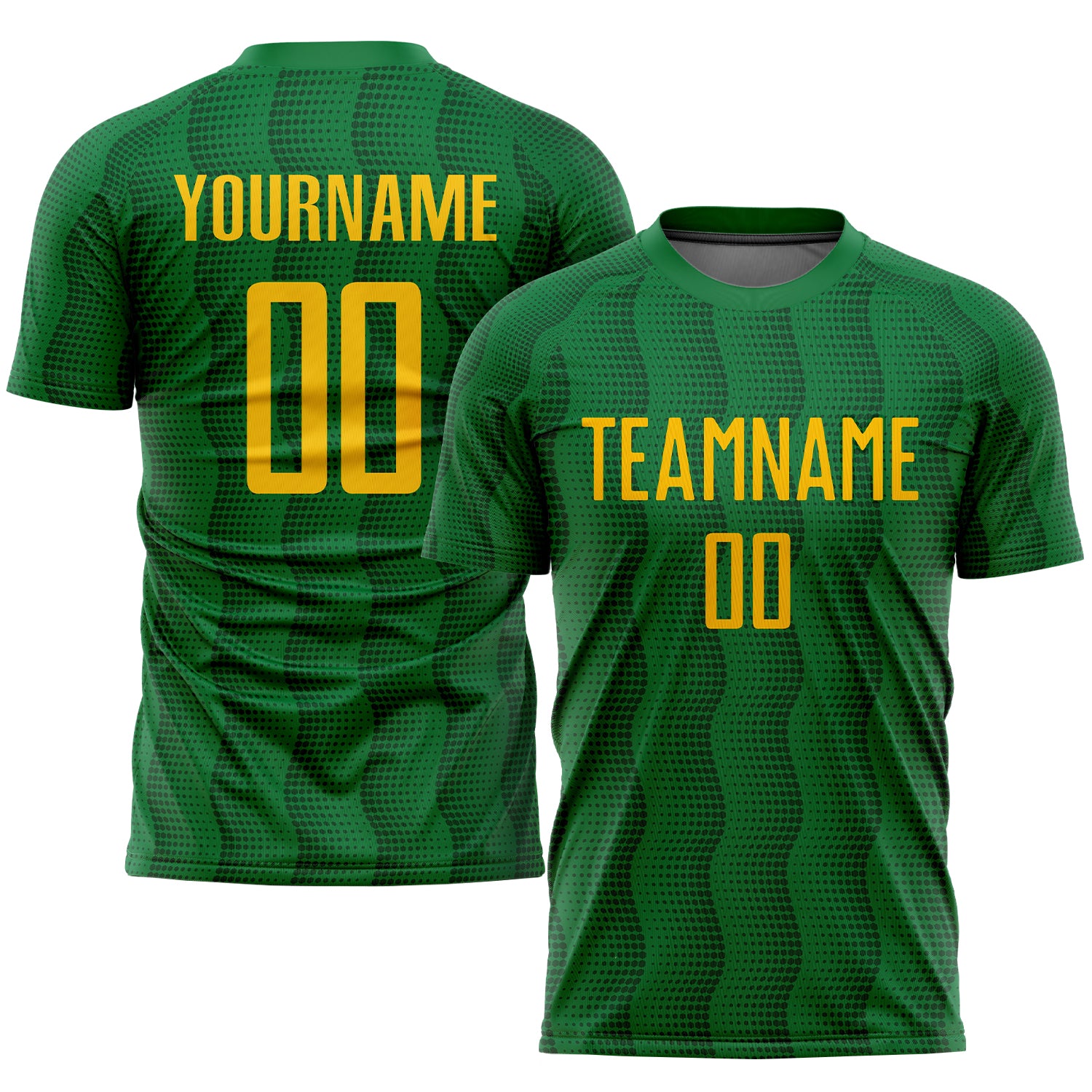 Custom Name and Number Soccer Uniform Jersey - Personalized Kelly Green Gold Sublimation Team Gear Personalized Kelly Green