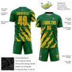 Personalized Gold Soccer Jersey in Kelly Green Sublimation Design Personalized Kelly Green Gold Sublimation Soccer Uniform