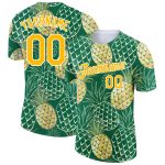 Custom Name and Number Pineapple Performance T-Shirt in Kelly Green Gold-White 3D Pattern Design for Summer Holidays Personalized