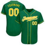 Personalized Authentic Baseball Jersey in Kelly Green with Gold and White Accents Personalized Kelly Green Gold-White Authentic