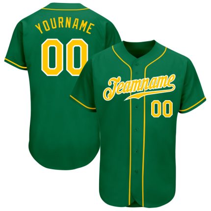 Personalized Authentic Baseball Jersey in Kelly Green with Gold and White Accents Personalized Kelly Green Gold-White Authentic