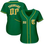 Custom Name & Number Kelly Green Gold-White Authentic Baseball Jersey for Team Personalized Kelly Green Gold-White Authentic