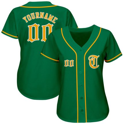 Custom Name & Number Kelly Green Gold-White Authentic Baseball Jersey for Team Personalized Kelly Green Gold-White Authentic
