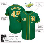 Custom Name & Number Kelly Green Gold-White Authentic Baseball Jersey for Team Personalized Kelly Green Gold-White Authentic