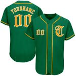 Custom Name & Number Kelly Green Gold-White Authentic Baseball Jersey for Team Personalized Kelly Green Gold-White Authentic