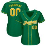 Personalized Authentic Baseball Jersey in Kelly Green with Gold and White Accents Personalized Kelly Green Gold-White Authentic