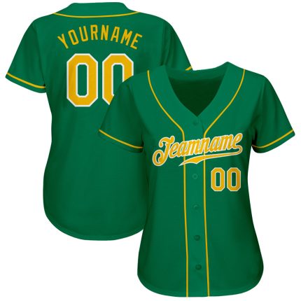 Personalized Authentic Baseball Jersey in Kelly Green with Gold and White Accents Personalized Kelly Green Gold-White Authentic