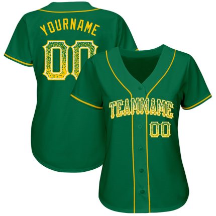 Custom Name and Number Authentic Baseball Jersey in Kelly Green, Gold, and White - Drift Fashion Team Apparel Personalized