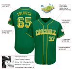 Custom Name and Number Authentic Baseball Jersey in Kelly Green, Gold, and White - Drift Fashion Team Apparel Personalized