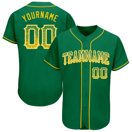 Custom Name and Number Authentic Baseball Jersey in Kelly Green, Gold, and White - Drift Fashion Team Apparel Personalized