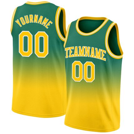 Custom Name and Number Personalized Authentic Fade Basketball Jersey - Kelly Green Gold-White Personalized Kelly Green Gold-White