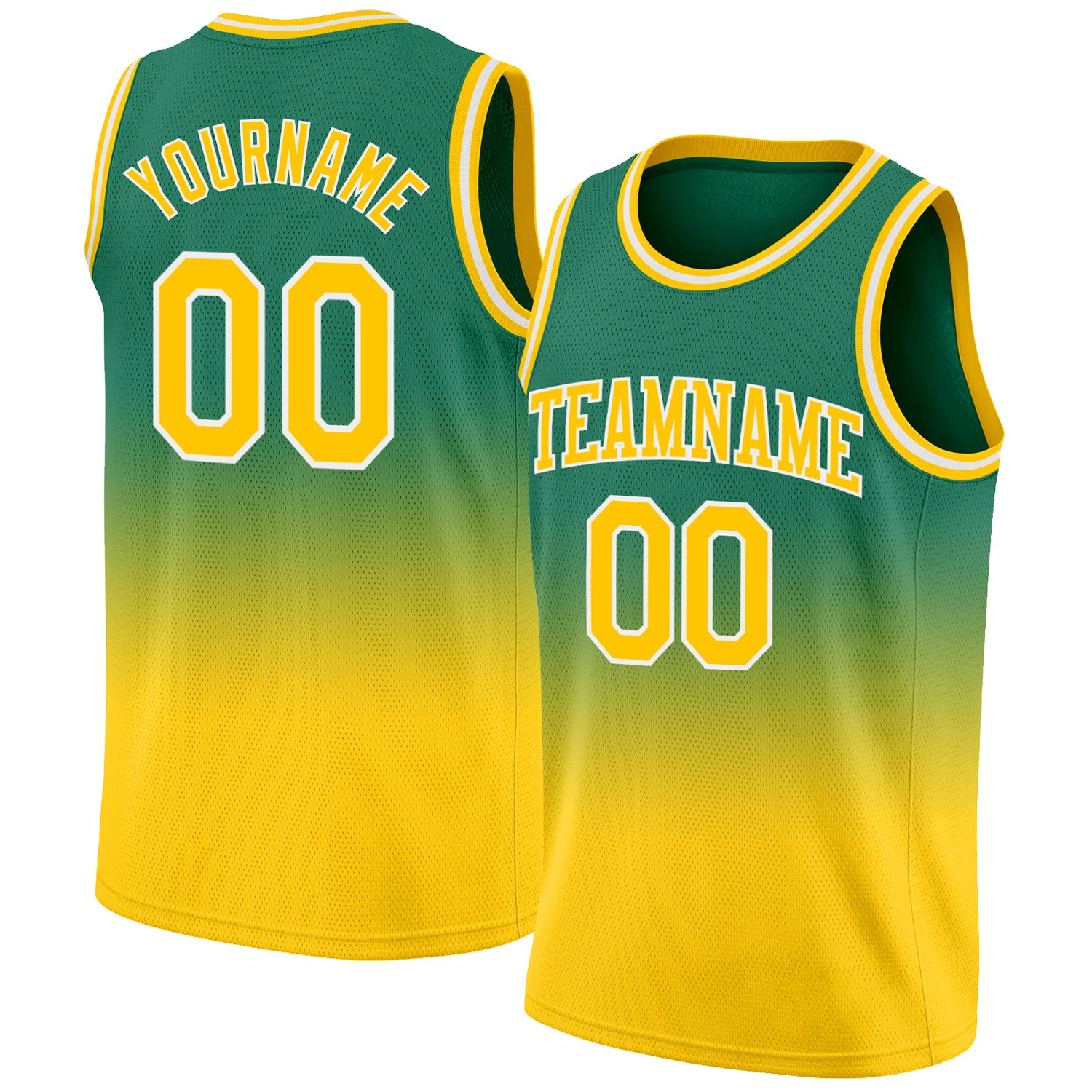 Custom Name and Number Personalized Authentic Fade Basketball Jersey - Kelly Green Gold-White Personalized Kelly Green Gold-White