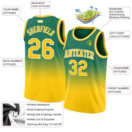Custom Name and Number Personalized Authentic Fade Basketball Jersey - Kelly Green Gold-White Personalized Kelly Green Gold-White