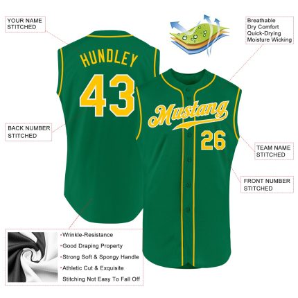 Custom Name and Number Personalized Green Baseball Jersey - Authentic Gold-White Sleeveless Team Jersey Personalized Kelly