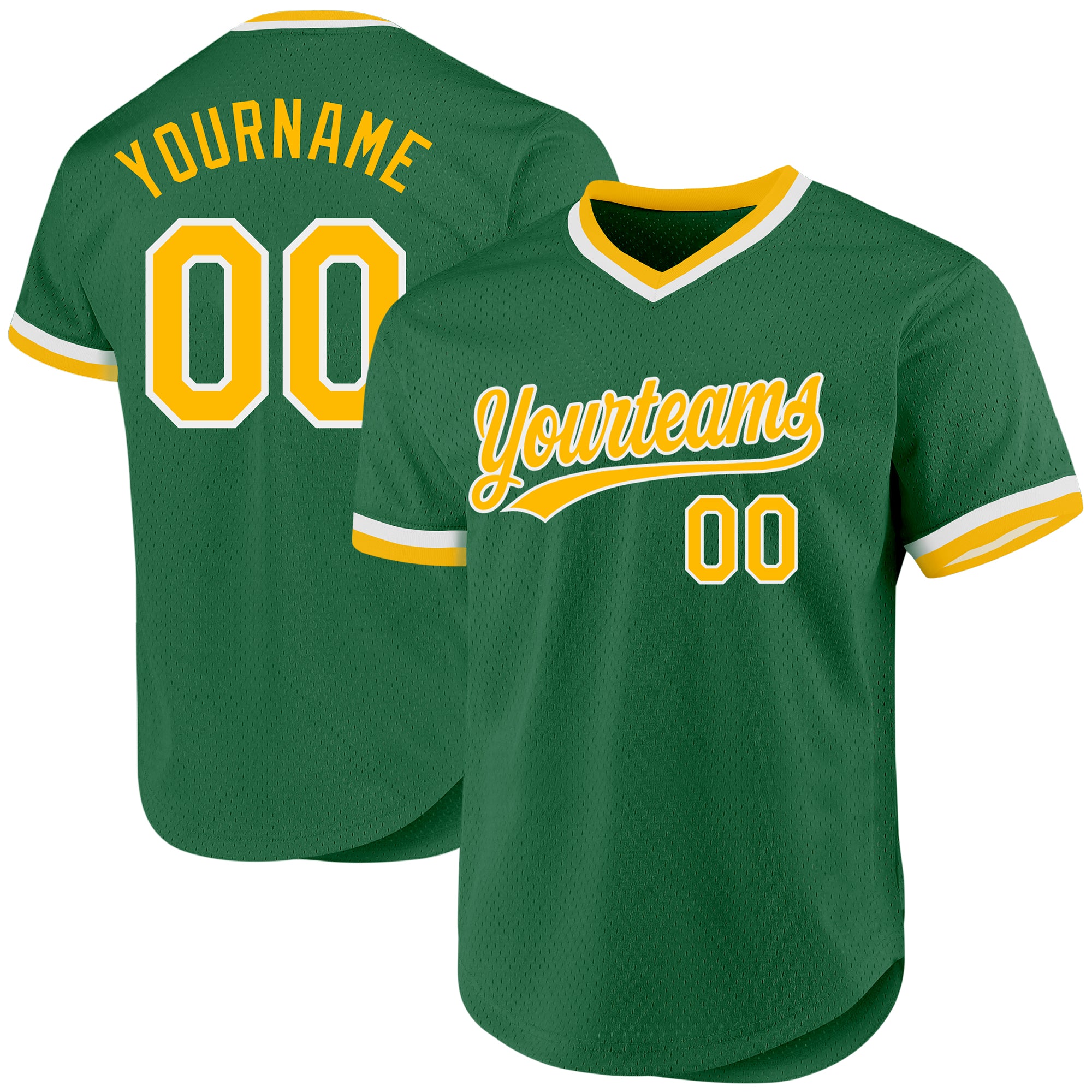 Custom Name Number Authentic Throwback Baseball Jersey - Kelly Green Gold White Team Design Personalized Kelly Green Gold-White