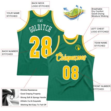 Personalized Kelly Green Authentic Throwback Basketball Jersey - Gold and White Personalized Kelly Green Gold-White Authentic