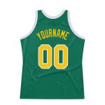 Custom Personalized Kelly Green Gold White Basketball Jersey with Name and Number - Authentic Throwback Team Apparel Personalized