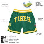 Custom Team Basketball Shorts with Name and Number - Kelly Green, Gold & White Authentic Throwback Style Personalized Kelly