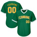 Custom Name and Number Authentic Baseball Jersey Shirt - Kelly Green Gold-White Throwback Rib-Knit Design Personalized Kelly