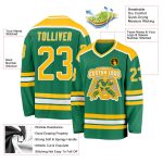 Personalized Hockey Jersey in Kelly Green with Gold and White Trim Personalized Kelly Green Gold-White Hockey Jersey