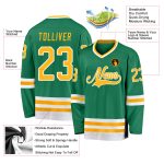 Custom Team Name and Number Personalized Kelly Green Hockey Jersey - Gold and White Personalized Kelly Green Gold-White Hockey