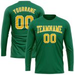 Personalized Salute to Service T-Shirt with Custom Name & Number, Long Sleeve Performance in Kelly Green Gold-White Personalized