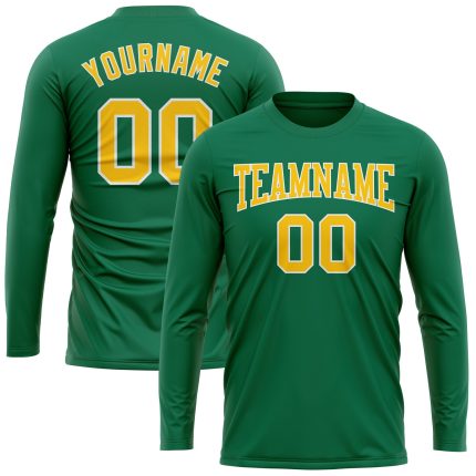 Personalized Salute to Service T-Shirt with Custom Name & Number, Long Sleeve Performance in Kelly Green Gold-White Personalized