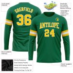 Personalized Salute to Service T-Shirt with Custom Name & Number, Long Sleeve Performance in Kelly Green Gold-White Personalized
