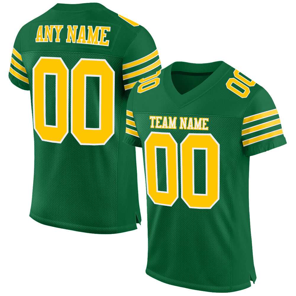 Personalized Green Gold-White Mesh Authentic Football Jersey for Fans Personalized Kelly Green Gold-White Mesh Authentic