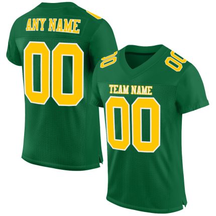 Custom Team Name Number Authentic Football Jersey in Kelly Green Gold-White Mesh Personalized Kelly Green Gold-White Mesh