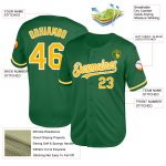 Custom Name and Number Personalized Kelly Green Baseball Jersey - Gold-White Mesh Authentic Throwback Team Jersey Personalized