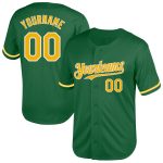 Custom Name and Number Personalized Kelly Green Baseball Jersey - Gold-White Mesh Authentic Throwback Team Jersey Personalized