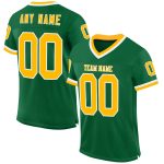 Custom Personalized Kelly Green Football Jersey with Gold-White Mesh, Authentic Throwback Design, Custom Name & Number Personalized