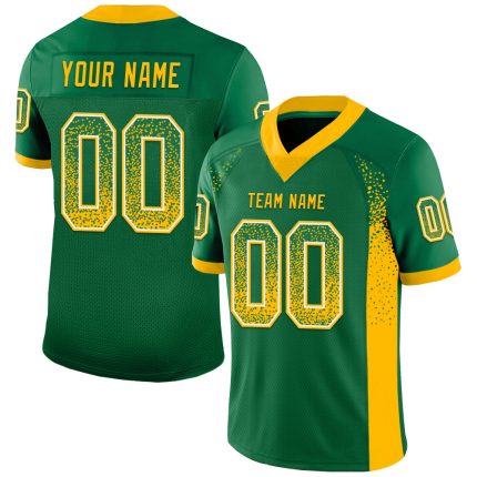 Custom Name and Number Kelly Green Football Jersey - Fashion Mesh Drift Team Jersey Gold-White Personalized Kelly Green Gold-White