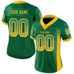 Custom Name and Number Kelly Green Football Jersey - Fashion Mesh Drift Team Jersey Gold-White Personalized Kelly Green Gold-White