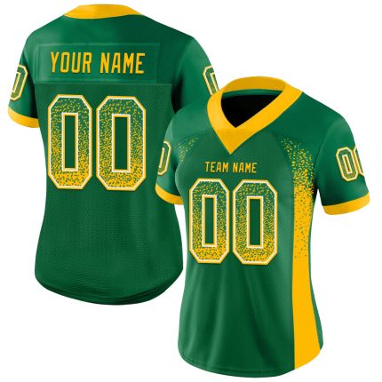 Custom Name and Number Kelly Green Football Jersey - Fashion Mesh Drift Team Jersey Gold-White Personalized Kelly Green Gold-White