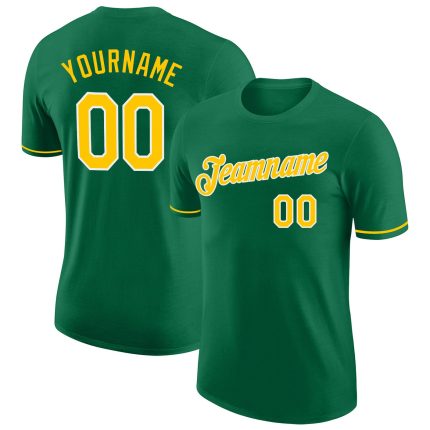 Custom Name and Number Performance T-Shirt in Kelly Green and Gold-White for Team - Personalized Sports Apparel Personalized