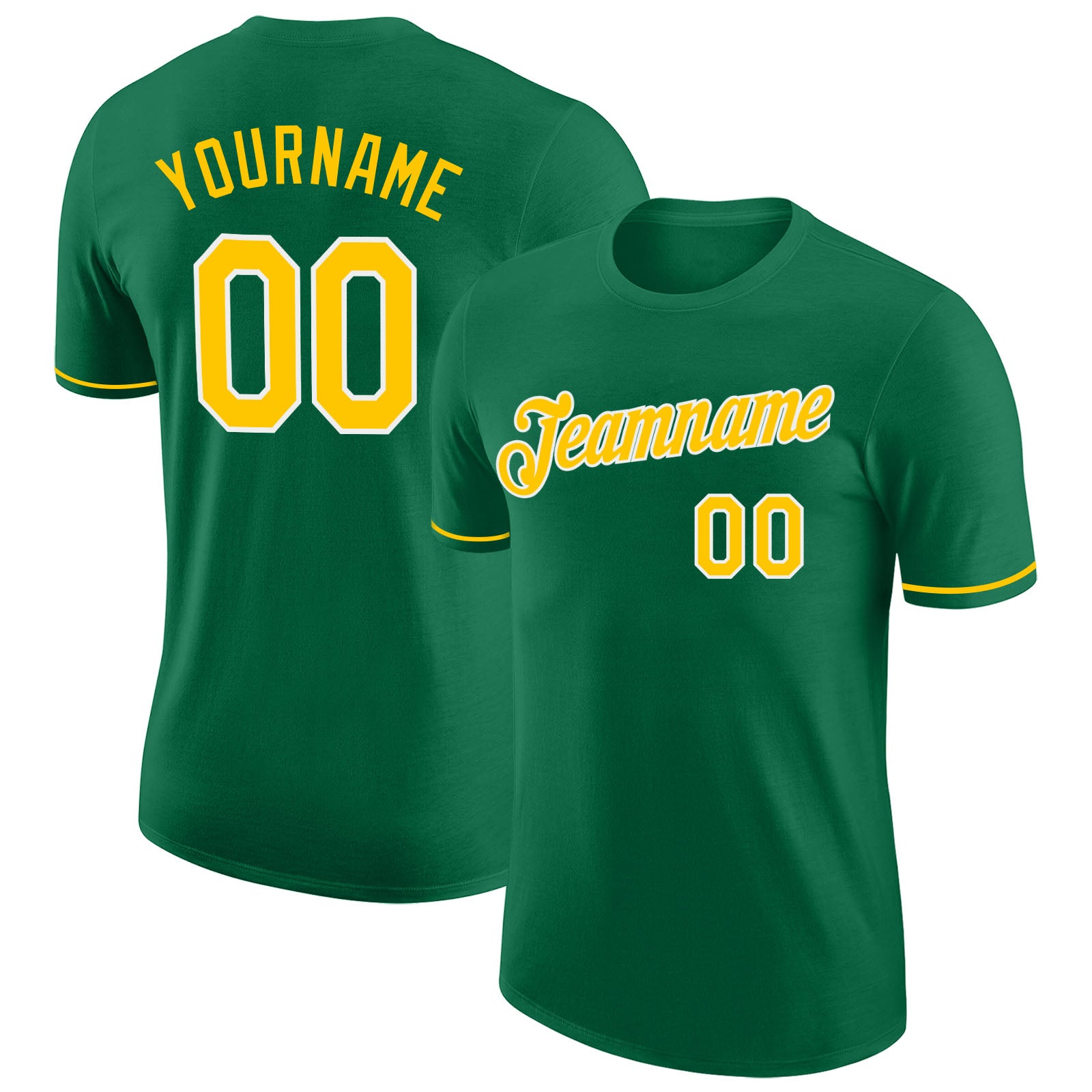 Custom Name and Number Performance T-Shirt in Kelly Green and Gold-White for Team - Personalized Sports Apparel Personalized