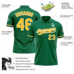 Custom Name Number Gold White Green Performance Golf Polo Shirt - Personalized Kelly Green团队服 Personalized Kelly Green Gold-White