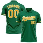 Custom Name Number Gold White Green Performance Golf Polo Shirt - Personalized Kelly Green团队服 Personalized Kelly Green Gold-White