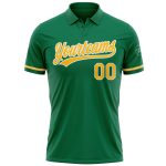 Custom Name Number Gold White Green Performance Golf Polo Shirt - Personalized Kelly Green团队服 Personalized Kelly Green Gold-White