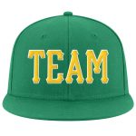 Custom Name and Number Kelly Green Adjustable Snapback Hat with Gold-White Stitching - Personalized Team Gear Personalized