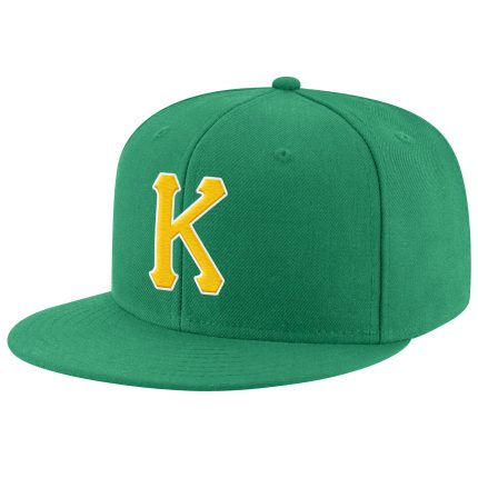 Custom Name and Number Kelly Green Adjustable Snapback Hat with Gold-White Stitching - Personalized Team Gear Personalized
