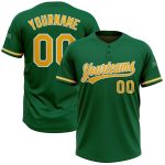 Personalized Unisex Softball Jersey in Kelly Green with Gold-White Two-Button Design Personalized Kelly Green Gold-White
