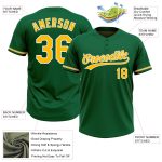 Personalized Unisex Softball Jersey in Kelly Green with Gold-White Two-Button Design Personalized Kelly Green Gold-White