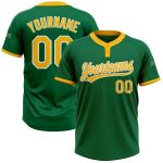Custom Team Softball Jersey with Name and Number - Personalized Kelly Green Gold-White Unisex Two-Button Design Personalized